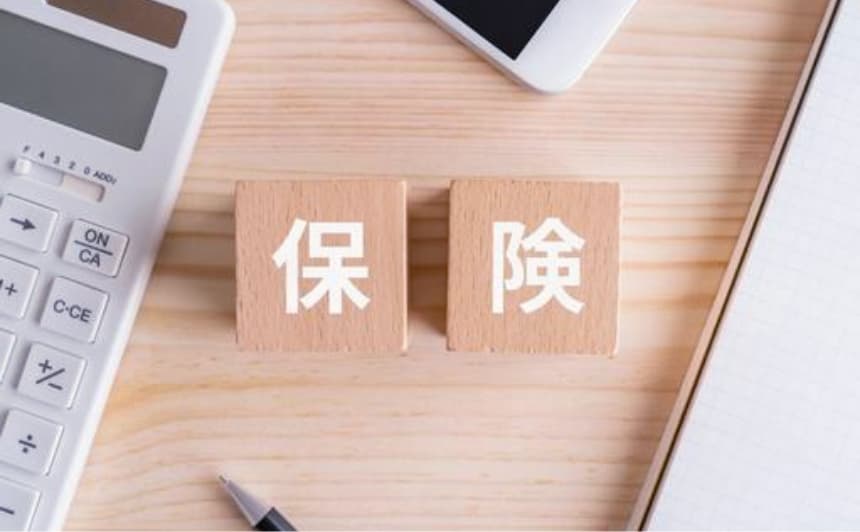 「保険」と書かれた立方体の木の置物